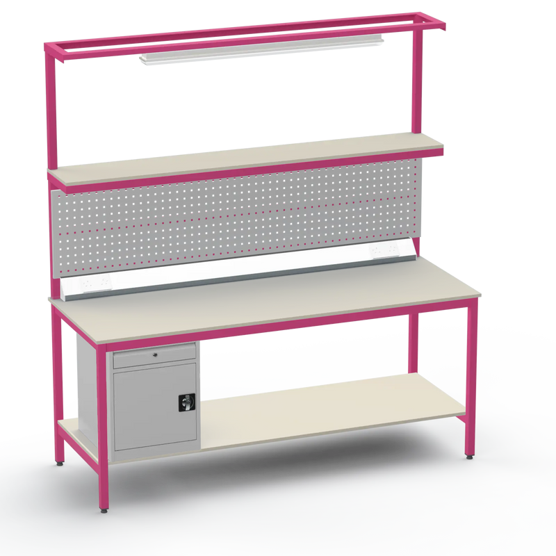 Electronics ESD Workbench | Anti-Static Worktop | Cupboard With Drawer | Tool Panel | Lighting Rail & Electrical