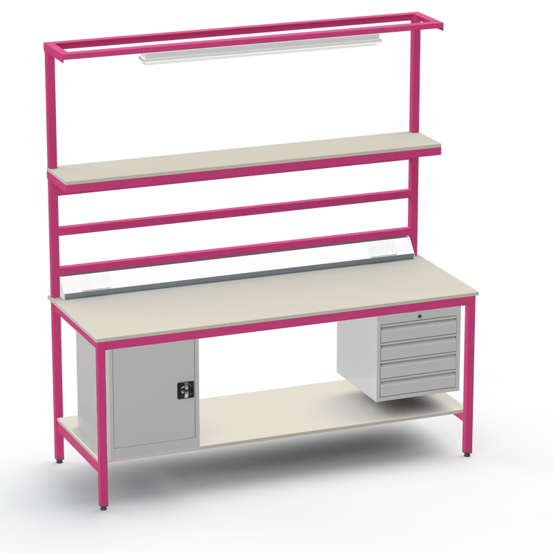 Electronics ESD Workbench | Anti-Static Worktop | Cupboard & 4 Drawers | Upper & Lower Shelves | Lighting Rail & Electrical