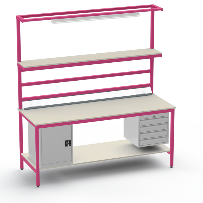 Electronics ESD Workbench | Anti-Static Worktop | Cupboard & 4 Drawers | Upper & Lower Shelves | Lighting Rail & Electrical