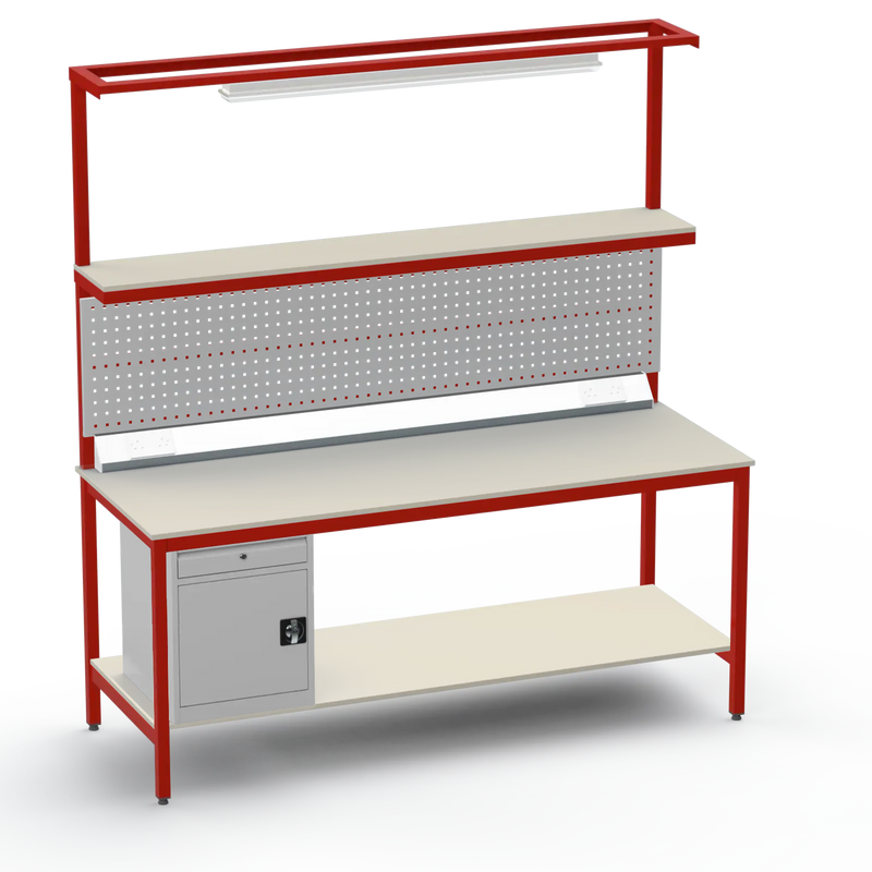 Electronics ESD Workbench | Anti-Static Worktop | Cupboard With Drawer | Tool Panel | Lighting Rail & Electrical