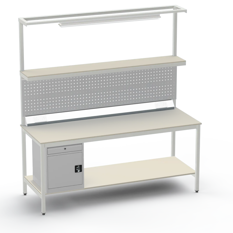 Electronics ESD Workbench | Anti-Static Worktop | Cupboard With Drawer | Tool Panel | Lighting Rail & Electrical