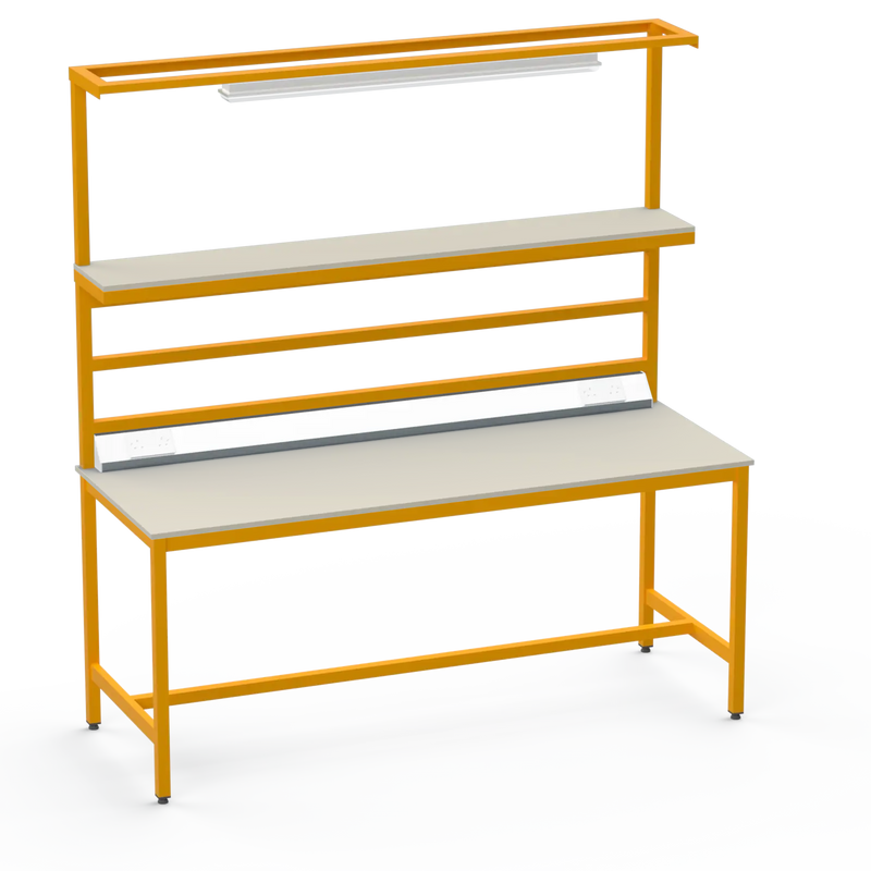 Electronics ESD Workbench | Anti-Static Worktop | Upper Shelf, Lighting Rail, Light Fitting & Worktop Electrical