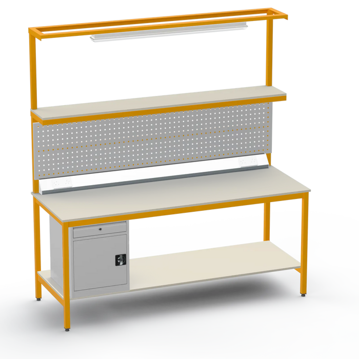 Electronics ESD Workbench | Anti-Static Worktop | Cupboard With Drawer | Tool Panel | Lighting Rail & Electrical