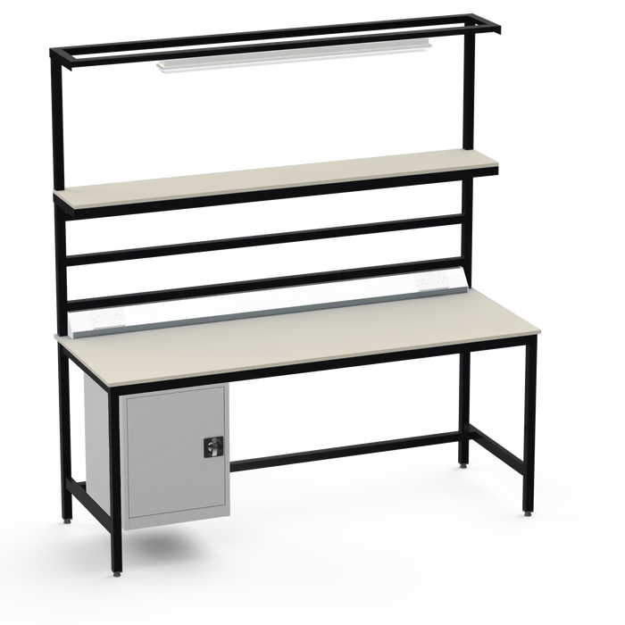 Electronics ESD Workbench | Anti-Static Worktop | Cupboard & Upper Shelf | Lighting Rail & Electrical