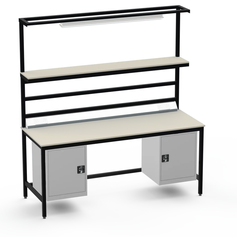 Electronics ESD Workbench | Anti-Static Worktop | Twin Cupboards, Upper Shelf, Light Fitting & Electrical