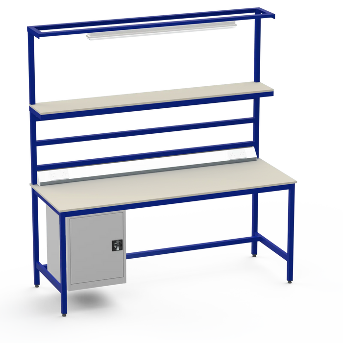 Electronics ESD Workbench | Anti-Static Worktop | Cupboard & Upper Shelf | Lighting Rail & Electrical