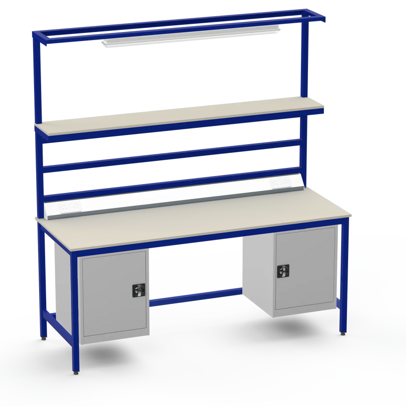 Electronics ESD Workbench | Anti-Static Worktop | Twin Cupboards, Upper Shelf, Light Fitting & Electrical
