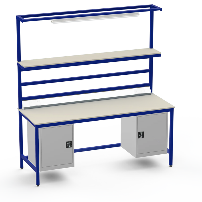 Electronics ESD Workbench | Anti-Static Worktop | Twin Cupboards, Upper Shelf, Light Fitting & Electrical