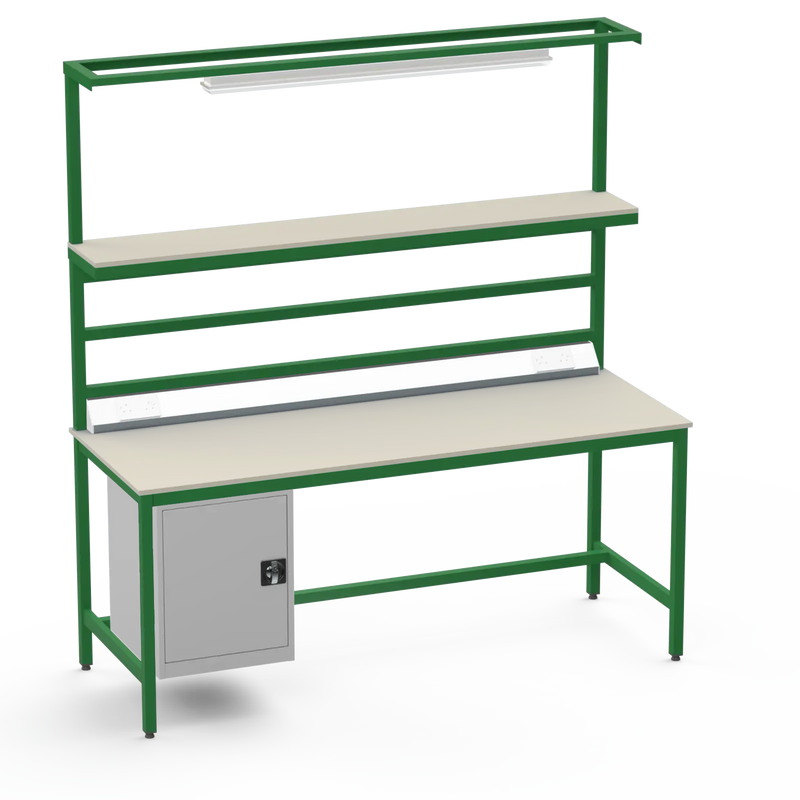 Electronics ESD Workbench | Anti-Static Worktop | Cupboard & Upper Shelf | Lighting Rail & Electrical