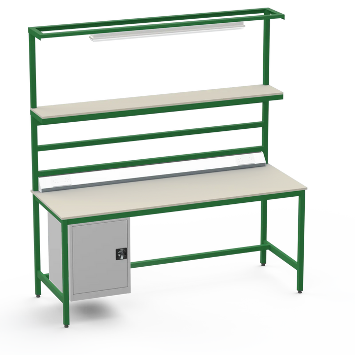 Electronics ESD Workbench | Anti-Static Worktop | Cupboard & Upper Shelf | Lighting Rail & Electrical