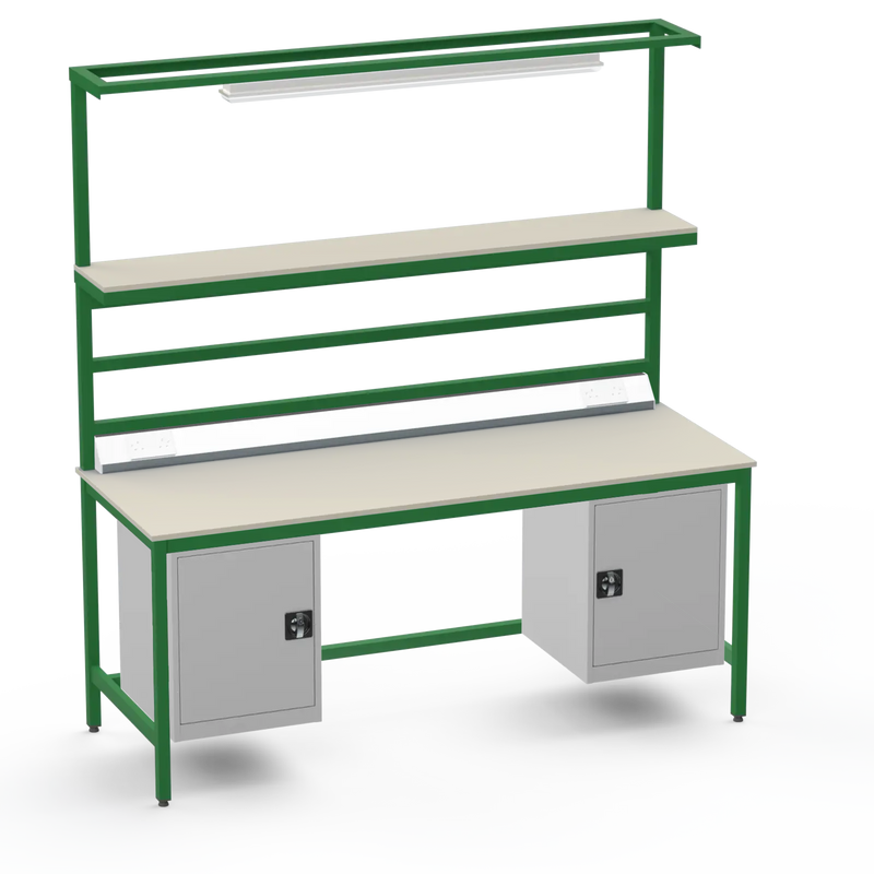 Electronics ESD Workbench | Anti-Static Worktop | Twin Cupboards, Upper Shelf, Light Fitting & Electrical