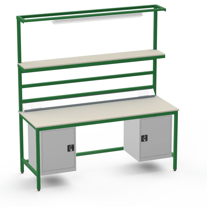 Electronics ESD Workbench | Anti-Static Worktop | Twin Cupboards, Upper Shelf, Light Fitting & Electrical