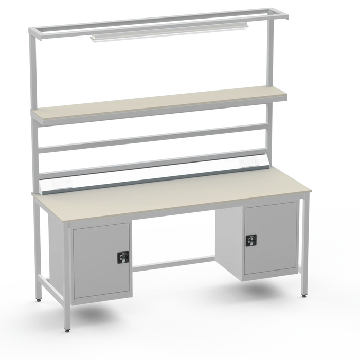 Electronics ESD Workbench | Anti-Static Worktop | Twin Cupboards, Upper Shelf, Light Fitting & Electrical
