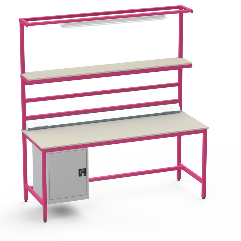 Electronics ESD Workbench | Anti-Static Worktop | Cupboard & Upper Shelf | Lighting Rail & Electrical