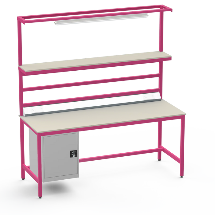 Electronics ESD Workbench | Anti-Static Worktop | Cupboard & Upper Shelf | Lighting Rail & Electrical