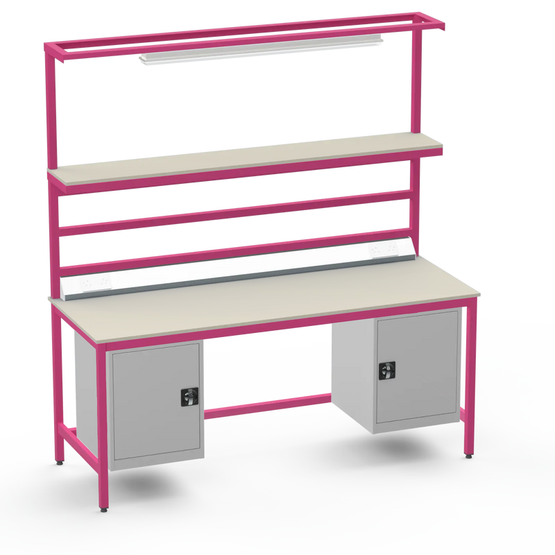 Electronics ESD Workbench | Anti-Static Worktop | Twin Cupboards, Upper Shelf, Light Fitting & Electrical