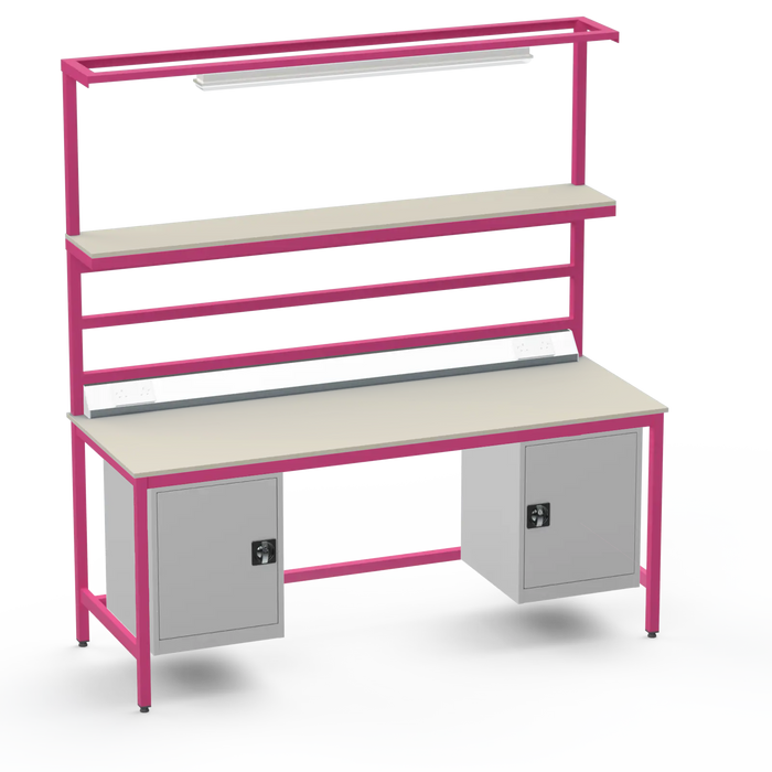 Electronics ESD Workbench | Anti-Static Worktop | Twin Cupboards, Upper Shelf, Light Fitting & Electrical