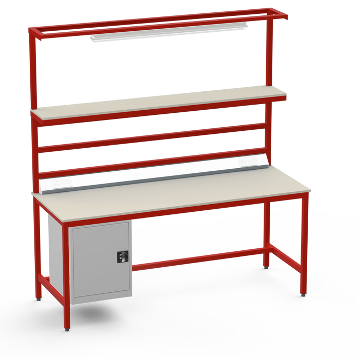 Electronics ESD Workbench | Anti-Static Worktop | Cupboard & Upper Shelf | Lighting Rail & Electrical