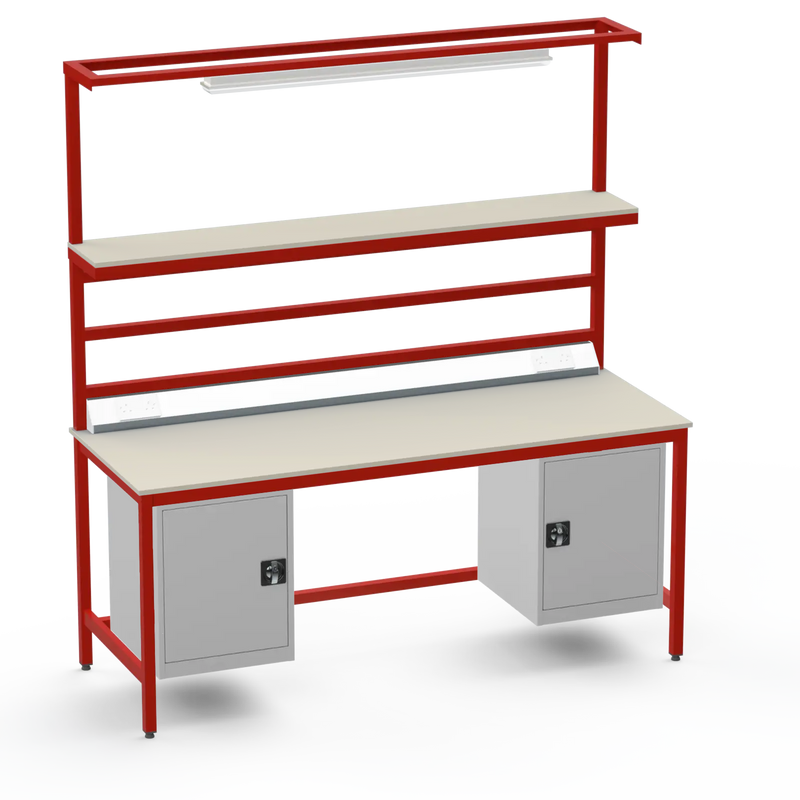 Electronics ESD Workbench | Anti-Static Worktop | Twin Cupboards, Upper Shelf, Light Fitting & Electrical