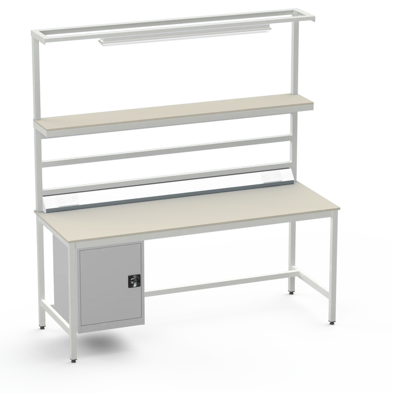 Electronics ESD Workbench | Anti-Static Worktop | Cupboard & Upper Shelf | Lighting Rail & Electrical