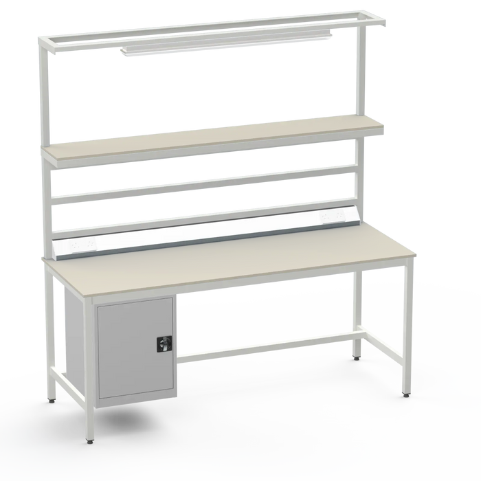 Electronics ESD Workbench | Anti-Static Worktop | Cupboard & Upper Shelf | Lighting Rail & Electrical