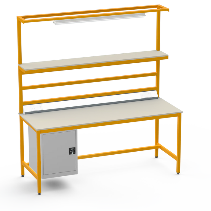 Electronics ESD Workbench | Anti-Static Worktop | Cupboard & Upper Shelf | Lighting Rail & Electrical