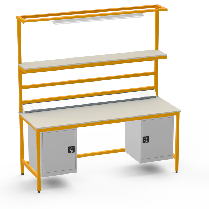 Electronics ESD Workbench | Anti-Static Worktop | Twin Cupboards, Upper Shelf, Light Fitting & Electrical