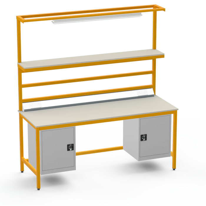 Electronics ESD Workbench | Anti-Static Worktop | Twin Cupboards, Upper Shelf, Light Fitting & Electrical