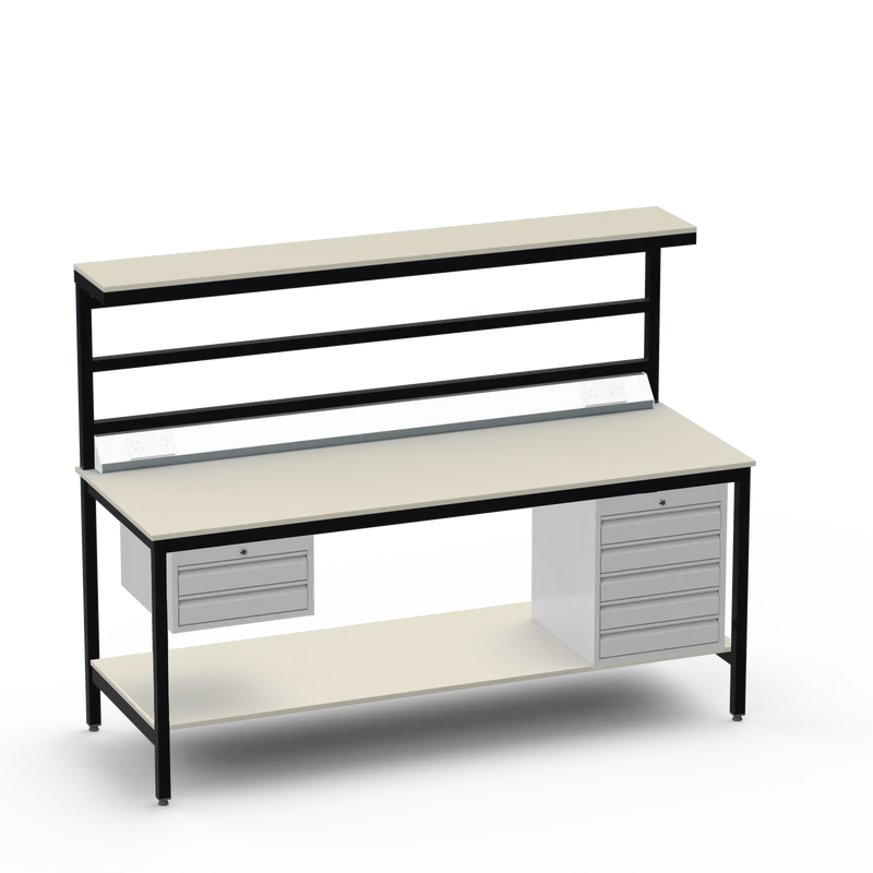 Electronics ESD Workbench | Anti-Static Worktop | 2 Drawers & 5 Drawers & Upper & Lower Shelves & Electrical