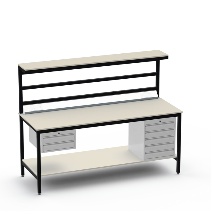 Electronics ESD Workbench | Anti-Static Worktop | 2 Drawers & 5 Drawers & Upper & Lower Shelves & Electrical