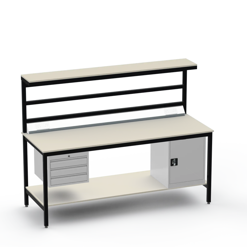 Electronics ESD Workbench | Anti-Static Worktop | 3 Drawers & Cupboard | Benchtop Electrical | Upper & Lower Shelves