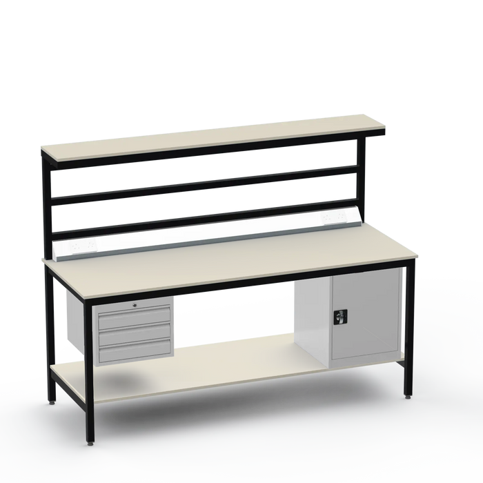 Electronics ESD Workbench | Anti-Static Worktop | 3 Drawers & Cupboard | Benchtop Electrical | Upper & Lower Shelves