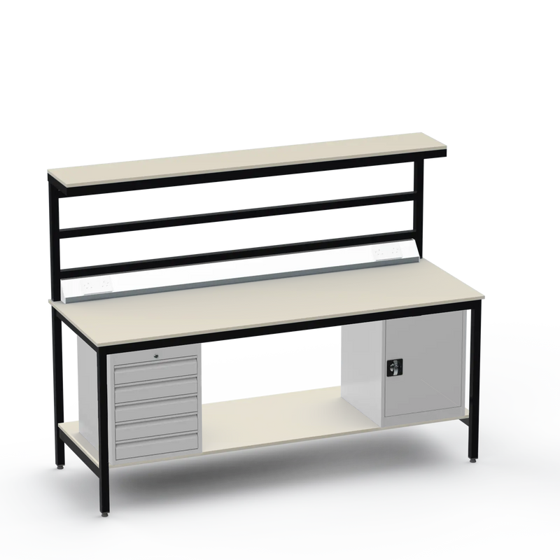 Electronics ESD Workbench | Anti-Static Worktop | 5 Drawers & Cupboard | Benchtop Electrical | Upper & Lower Shelves