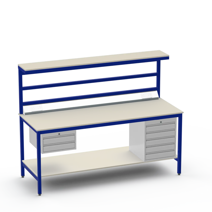 Electronics ESD Workbench | Anti-Static Worktop | 2 Drawers & 5 Drawers & Upper & Lower Shelves & Electrical