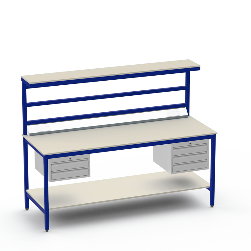 Electronics ESD Workbench | Anti-Static Worktop | 2-Drawer & 3-Drawer Units | Upper & Lower Shelves | Electrical