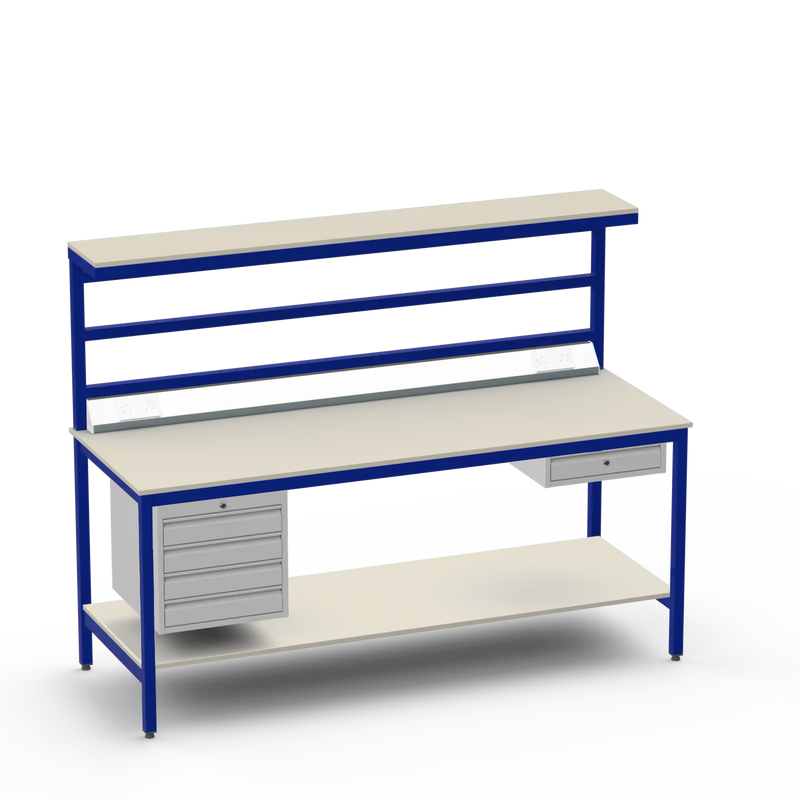 ESD Workbench | Anti-Static Worktop | 4 Drawers & Single Drawer | Upper & Lower Shelves | Electrical