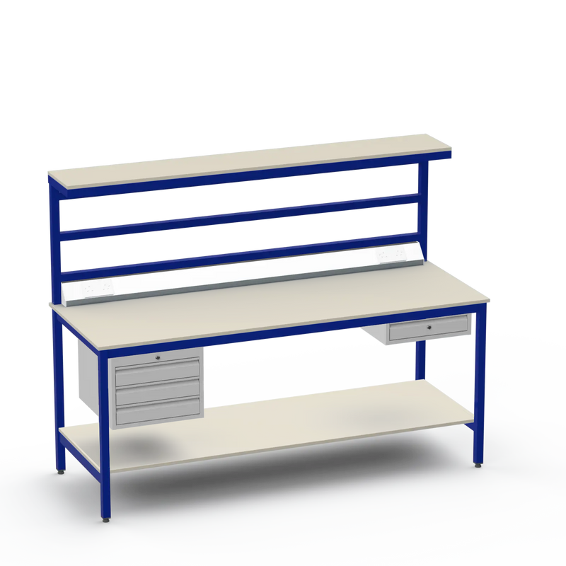 Electronics ESD Workbench | Anti-Static Worktop | 3 Drawers & Single Drawer, Electrical, Upper & Lower Shelf