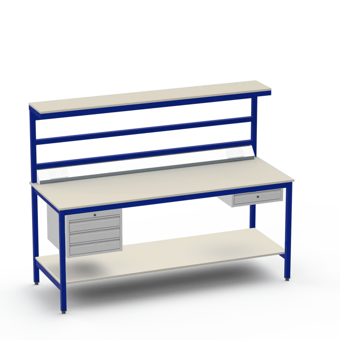 Electronics ESD Workbench | Anti-Static Worktop | 3 Drawers & Single Drawer, Electrical, Upper & Lower Shelf