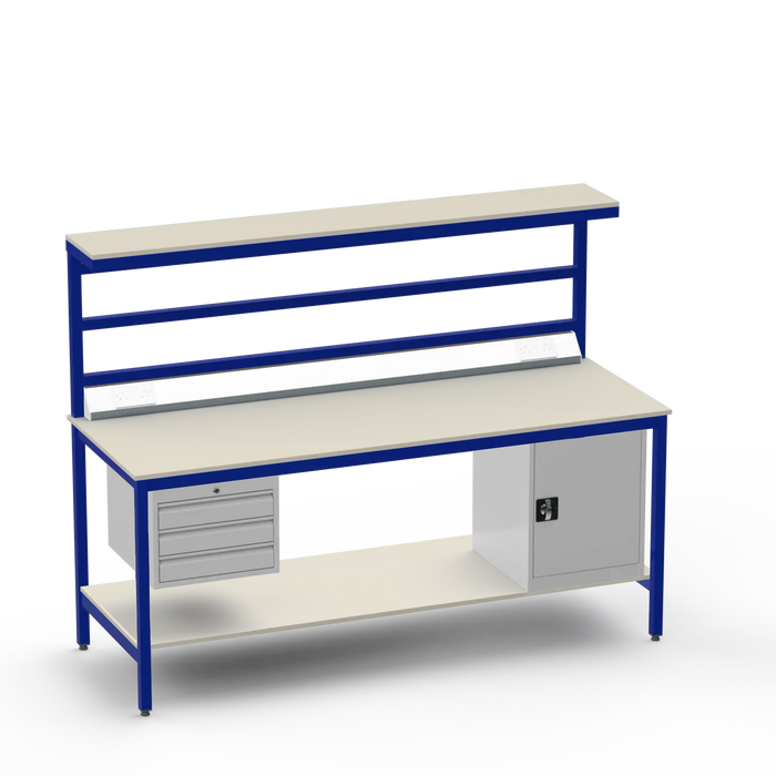Electronics ESD Workbench | Anti-Static Worktop | 3 Drawers & Cupboard | Benchtop Electrical | Upper & Lower Shelves