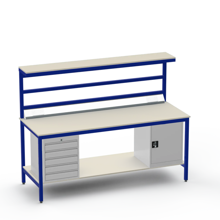 Electronics ESD Workbench | Anti-Static Worktop | 5 Drawers & Cupboard | Benchtop Electrical | Upper & Lower Shelves