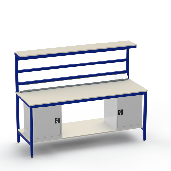 Electronics ESD Workbench | Anti-Static Worktop | Twin Cupboards & Upper & Lower Shelves & Benchtop Electrical