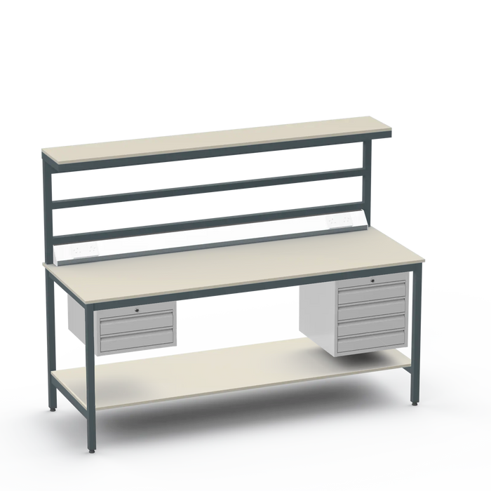 ESD Electronics Workbench | Anti-Static Worktop | Electrical | 2 Drawers & 4 Drawers | Upper & Lower Shelves