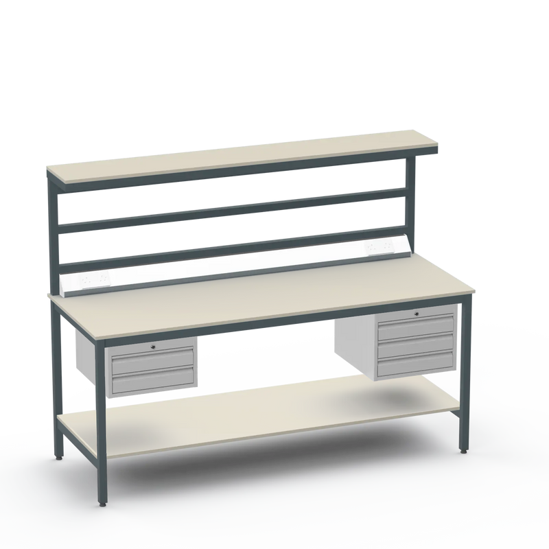 Electronics ESD Workbench | Anti-Static Worktop | 2-Drawer & 3-Drawer Units | Upper & Lower Shelves | Electrical