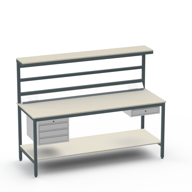 Electronics ESD Workbench | Anti-Static Worktop | 3 Drawers & Single Drawer, Electrical, Upper & Lower Shelf