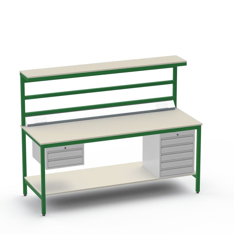 Electronics ESD Workbench | Anti-Static Worktop | 2 Drawers & 5 Drawers & Upper & Lower Shelves & Electrical