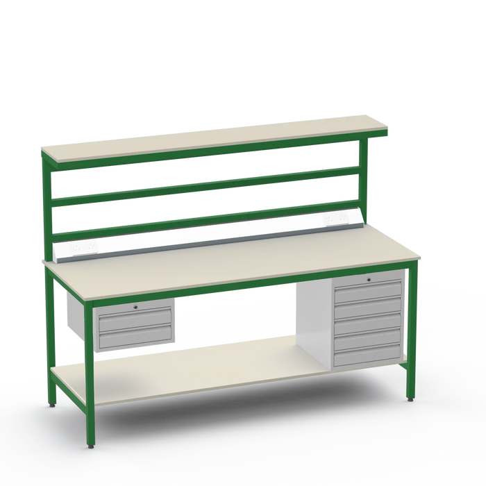 Electronics ESD Workbench | Anti-Static Worktop | 2 Drawers & 5 Drawers & Upper & Lower Shelves & Electrical