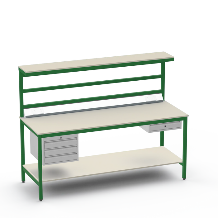 Electronics ESD Workbench | Anti-Static Worktop | 3 Drawers & Single Drawer, Electrical, Upper & Lower Shelf