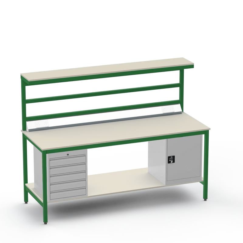 Electronics ESD Workbench | Anti-Static Worktop | 5 Drawers & Cupboard | Benchtop Electrical | Upper & Lower Shelves