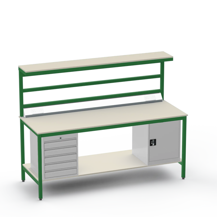 Electronics ESD Workbench | Anti-Static Worktop | 5 Drawers & Cupboard | Benchtop Electrical | Upper & Lower Shelves
