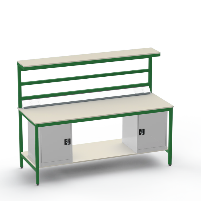 Electronics ESD Workbench | Anti-Static Worktop | Twin Cupboards & Upper & Lower Shelves & Benchtop Electrical
